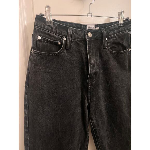 Princess Polly Wide Leg High Rise Black Wash Jeans Sz4 raw Hem Grunge Streetwear - Picture 5 of 8